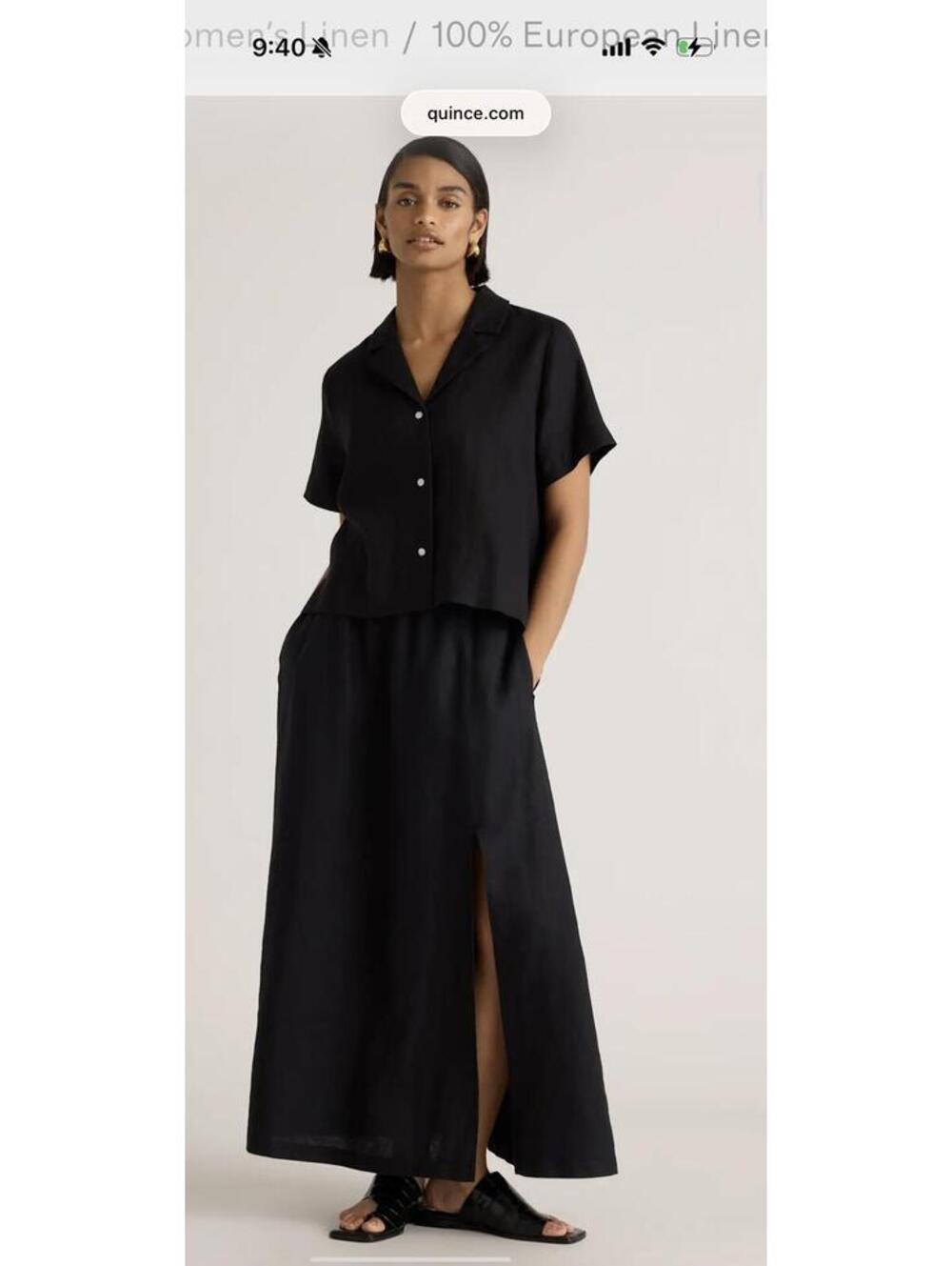 Quince Black 100% European Linen Maxi Skirt w Slit M